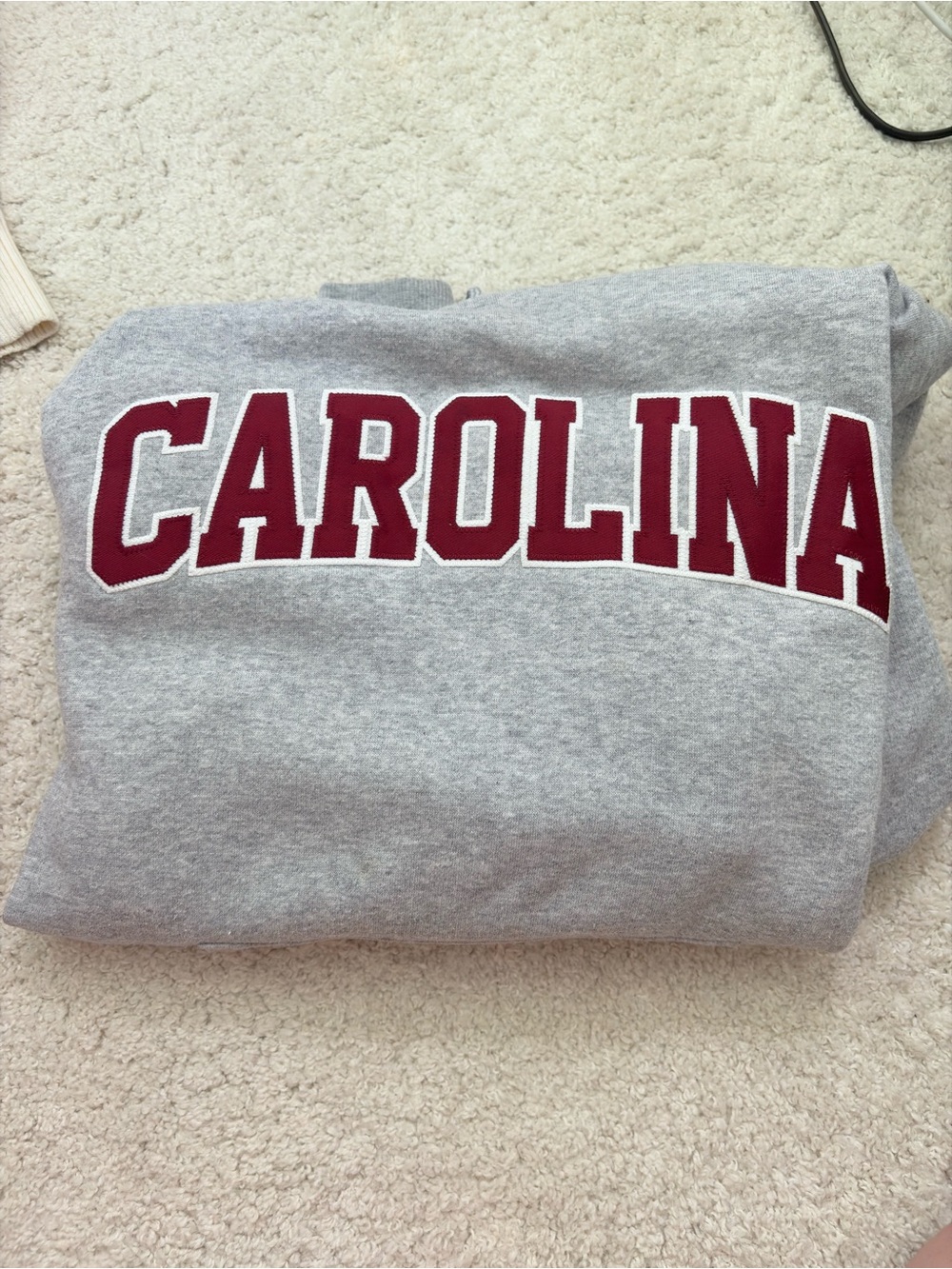 Gray 'CAROLINA' Crewneck Sweatshirt with Maroon Lettering